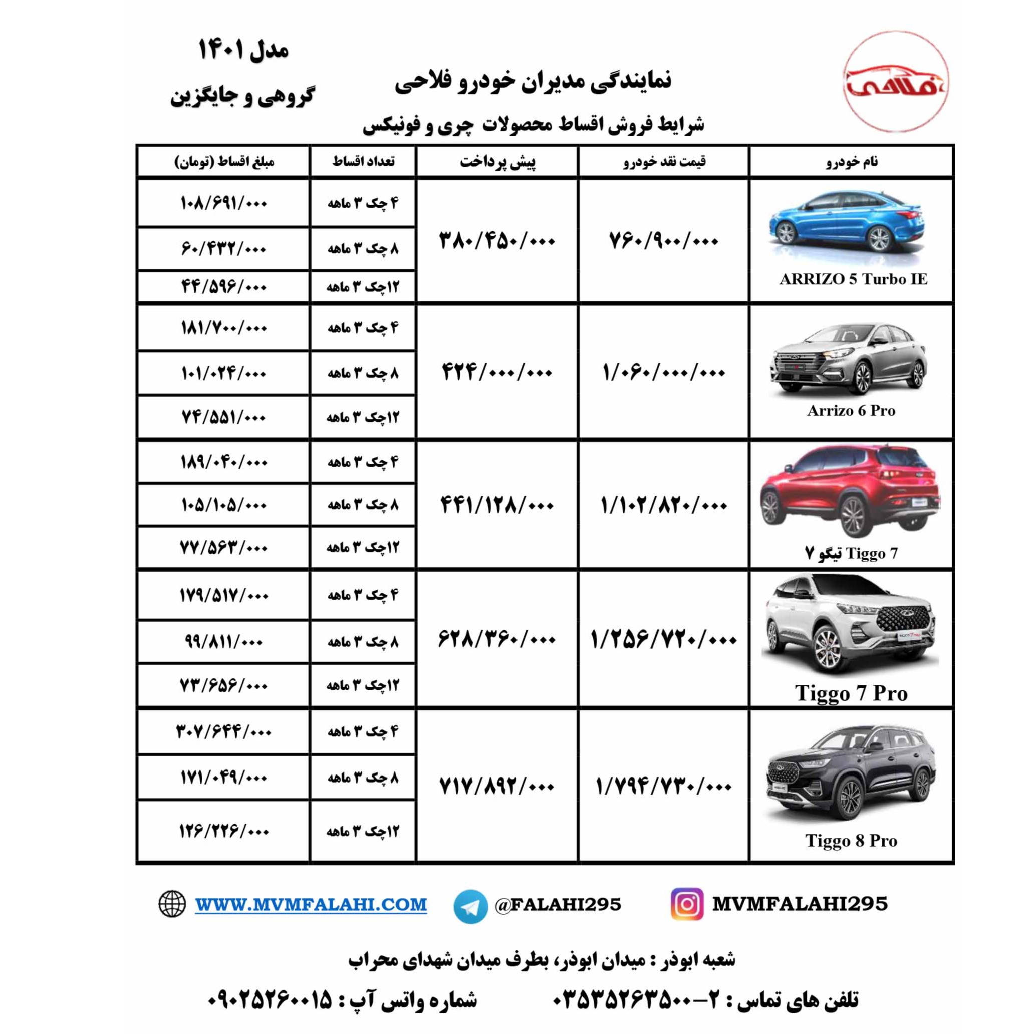 فروش اقساطی محصولات چری وفونیکس ویژه ارگان های طرف قرارداد